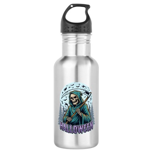 Halloween Grim Reaper Moonlight Vector Stainless Steel Water Bottle