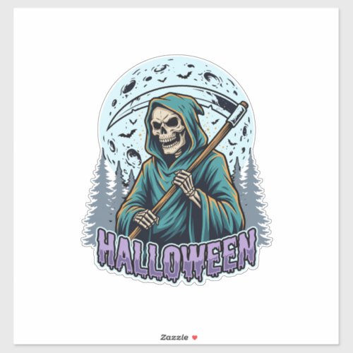 Halloween Grim Reaper Moonlight Vector Sticker