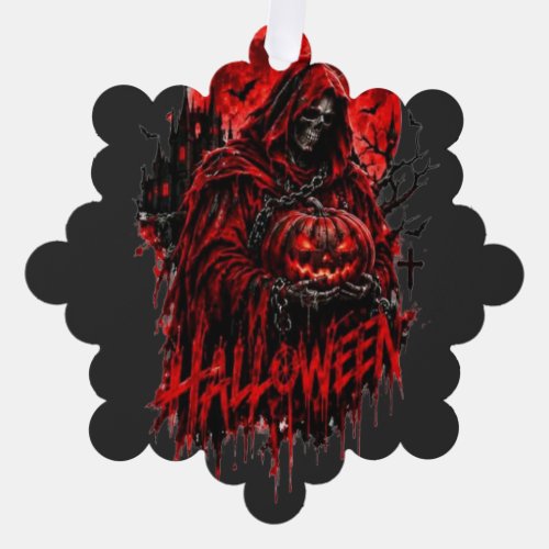 Halloween Grim Reaper Pumpkin Gothic Horror Design Ornament Card