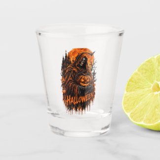 Halloween Grim Reaper Pumpkin Gothic Spooky Design Shot Glass