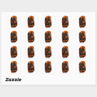 Halloween Grim Reaper Pumpkin Gothic Spooky Design Square Sticker