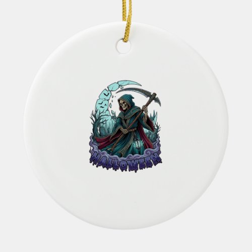Halloween Grim Reaper Scythe Lantern Broken Moon_1 Ceramic Ornament