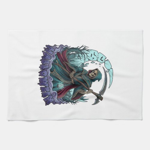 Halloween Grim Reaper Scythe Lantern Broken Moon_1 Kitchen Towel