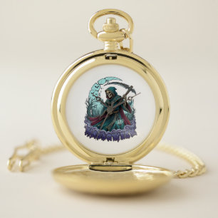 Halloween Grim Reaper Scythe Lantern Broken Moon_1 Pocket Watch