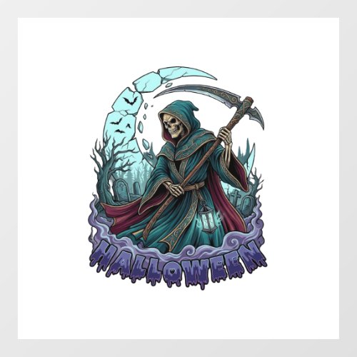 Halloween Grim Reaper Scythe Lantern Broken Moon_1 Window Cling