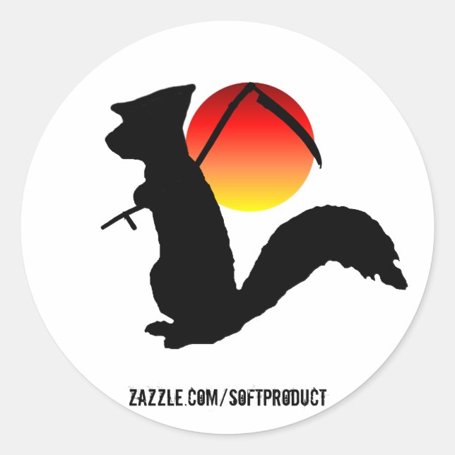 Halloween Grim Reaper Squirrel with Harvest Moon Classic Round Sticker (Front)