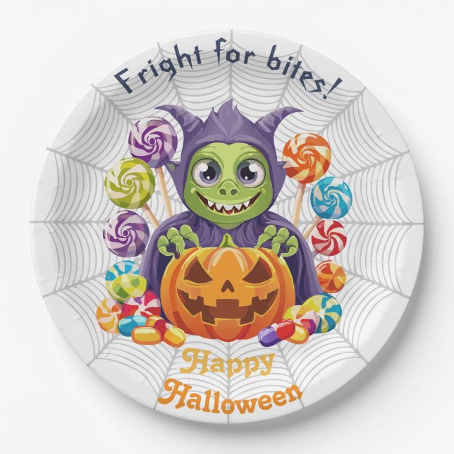 Halloween Grimlin With Trick or Treat Candy Paper Plates (Front)
