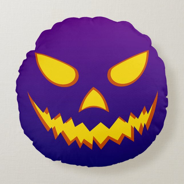 Halloween Grinning Face Jack o Lantern Pumpkin Round Pillow (Front)