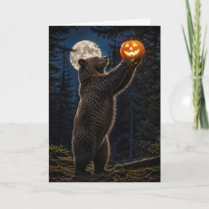 Halloween Grizzly Bear With Jack-o-Lantern Holiday Card