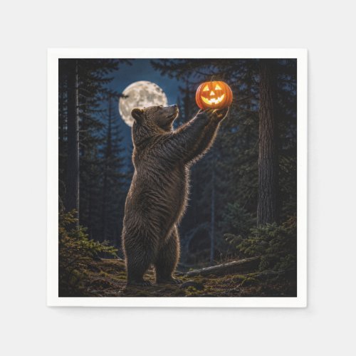 Halloween Grizzly Bear With Jack-o-Lantern Napkins