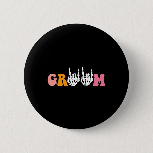 Halloween Groom Bride Skeleton Hand Wedding Bachel Button (Front)