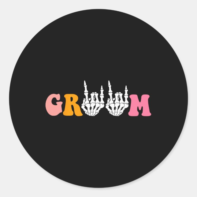 Halloween Groom Bride Skeleton Hand Wedding Bachel Classic Round Sticker (Front)