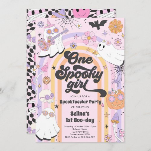 Halloween Groovy Cute Ghost 1st Birthday Party Invitation