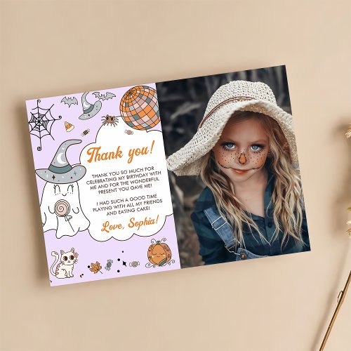 Halloween Groovy Cute Ghost Birthday Party Thank You Card