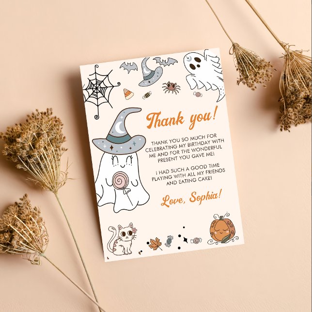 Halloween Groovy Cute Ghost Birthday Party Thank You Card (Creator Uploaded)