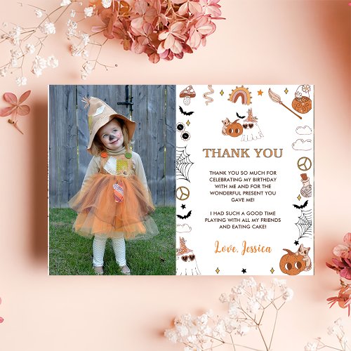 Halloween Groovy Cute Ghost Photo Thank You Card