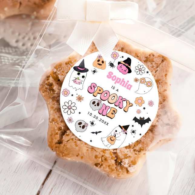 Halloween Groovy Ghost 1st Birthday Classic Round Sticker (Creator Uploaded)