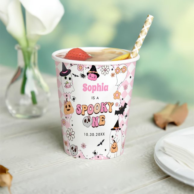 Halloween Groovy Ghost 1st Birthday Paper Cups (Creator Uploaded)