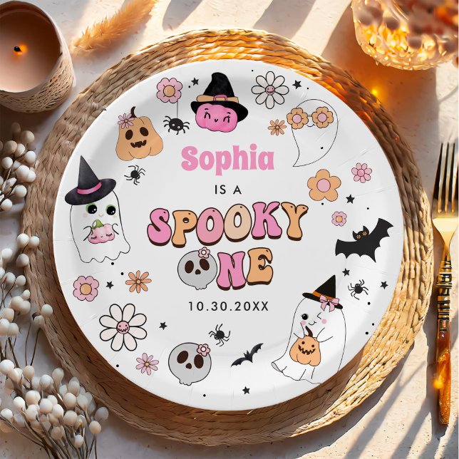 Halloween Groovy Ghost 1st Birthday Paper Plates (Creator Uploaded)