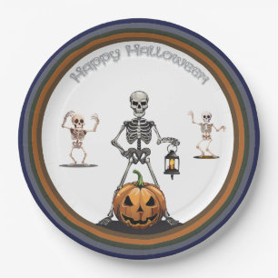 Halloween Group Of Party Skeletons Paper Plates