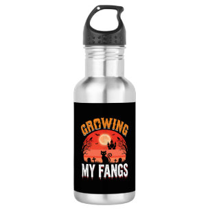 Halloween Growing My Fangs Haunted Cat Stainless Steel Water Bottle