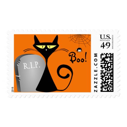 Halloween Grumpy Black Cat Tombstone Spider Stamp