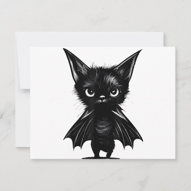 Halloween Grumpy Black Kitten In Bat Costume (Front)