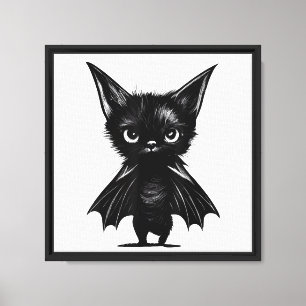Halloween Grumpy Black Kitten In Bat Costume Canvas Print