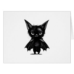 Halloween Grumpy Black Kitten In Bat Costume Cards