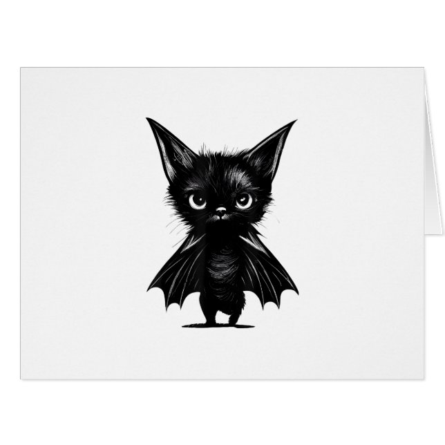 Halloween Grumpy Black Kitten In Bat Costume Cards (Front Horizontal)