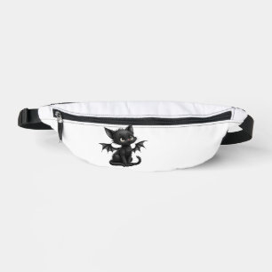 Halloween Grumpy Black Kitten In Bat Costume Fanny Pack