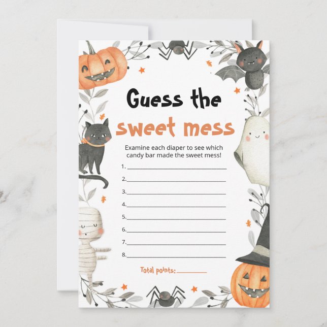 Halloween Guess the Sweet Mess Baby Shower Game Invitation (Front)