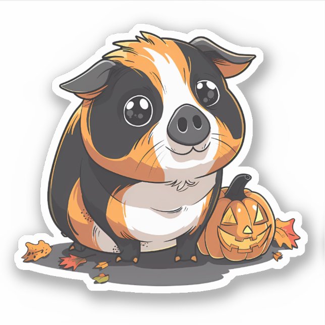 Halloween Guinea Pig with Jack-o-Lantern Sticker (Front)
