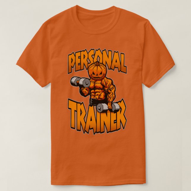 Halloween Gym Personal Trainer Pumpkin Dumbbell Fi T-Shirt (Design Front)