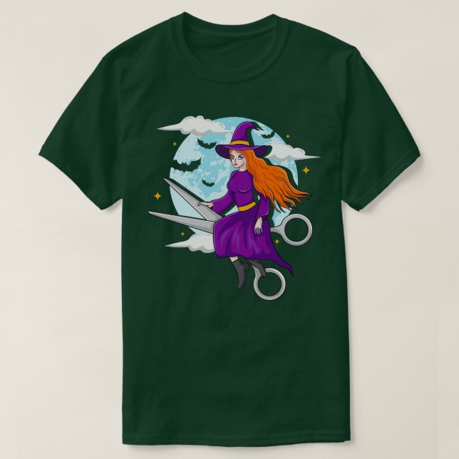 Halloween Hairdresser Salon Witch Scissor Hairstyl T-Shirt (Design Front)