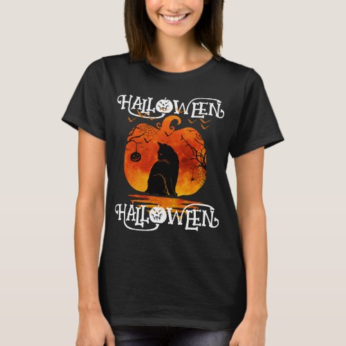  HALLOWEEN HALLOWEEN CAT BLACK PUMPKIN T_Shirt