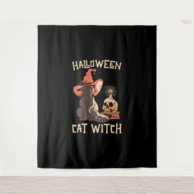 Halloween Halloween Cat Witch Tapestry (Front)