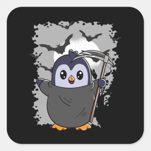 Halloween Halloween Penguin Grim Reaper Square Sticker