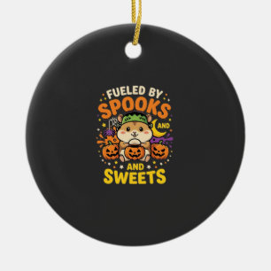 Halloween Hamster Fueled By Spooks And Sweets_1 Ceramic Ornament