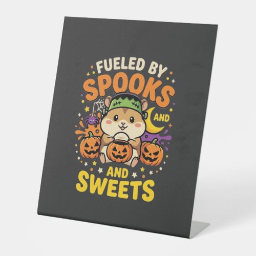 Halloween Hamster Fueled By Spooks And Sweets_1 Pedestal Sign