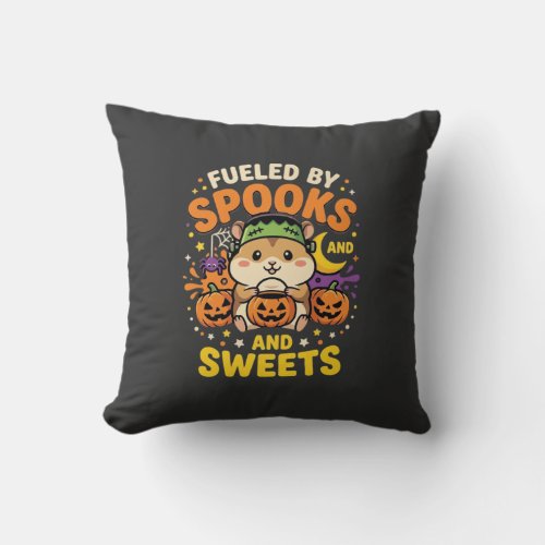 Halloween Hamster Fueled By Spooks And Sweets_1 Throw Pillow