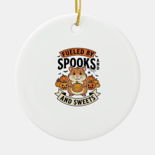 Halloween Hamster Fueled By Spooks Funny Cute_1 Ceramic Ornament
