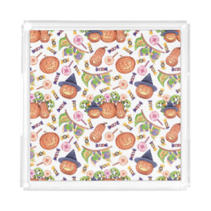 Halloween Hand-Drawn: Bright Watercolor Pattern Acrylic Tray