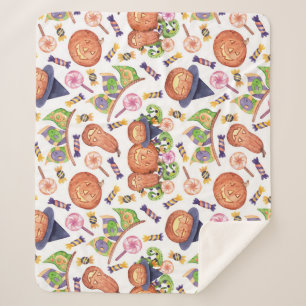 Halloween Hand-Drawn: Bright Watercolor Pattern Sherpa Blanket