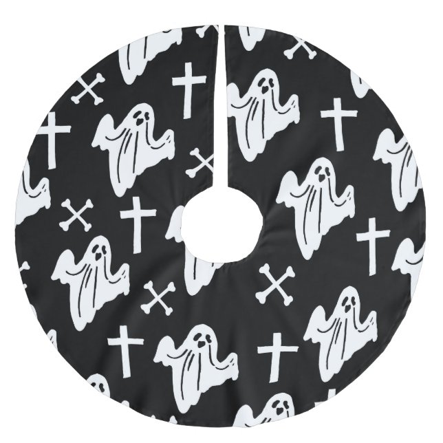 Halloween Hand Drawn Pattern Background Brushed Polyester Tree Skirt (Front)