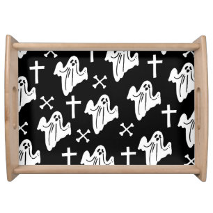 Halloween Hand Drawn Pattern Background Serving Tray