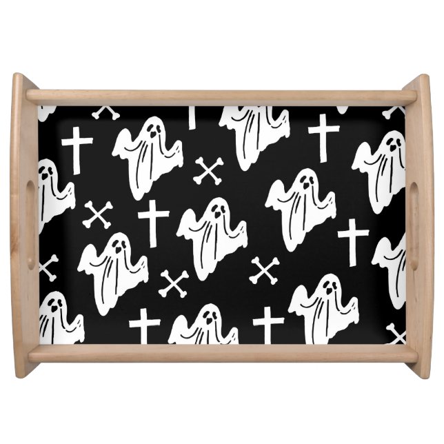Halloween Hand Drawn Pattern Background Serving Tray (Front)
