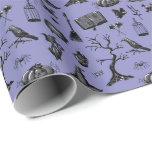 Halloween Hand-Drawn Wrapping Paper<br><div class="desc">Hand-Drawn Halloween illustrations in black ink. Features an assortment of Halloween-themed drawings,  including a pumpkin,  witch's hat,  a broom,  a bubbling cauldron,  an enigmatic black cat,  an ancient spell book,  spiders and their intricate webs,  an old spooky oak tree,  a vintage bird cage,  a raven,  and gothic flowers.</div>