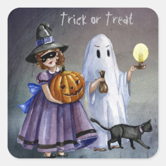 Halloween Hand Painted Treaters - Customize Square Sticker