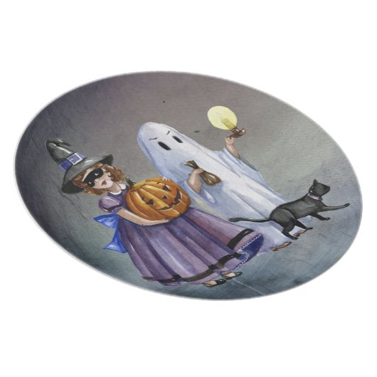 Halloween Hand Painted Treaters Plate (Right Side)